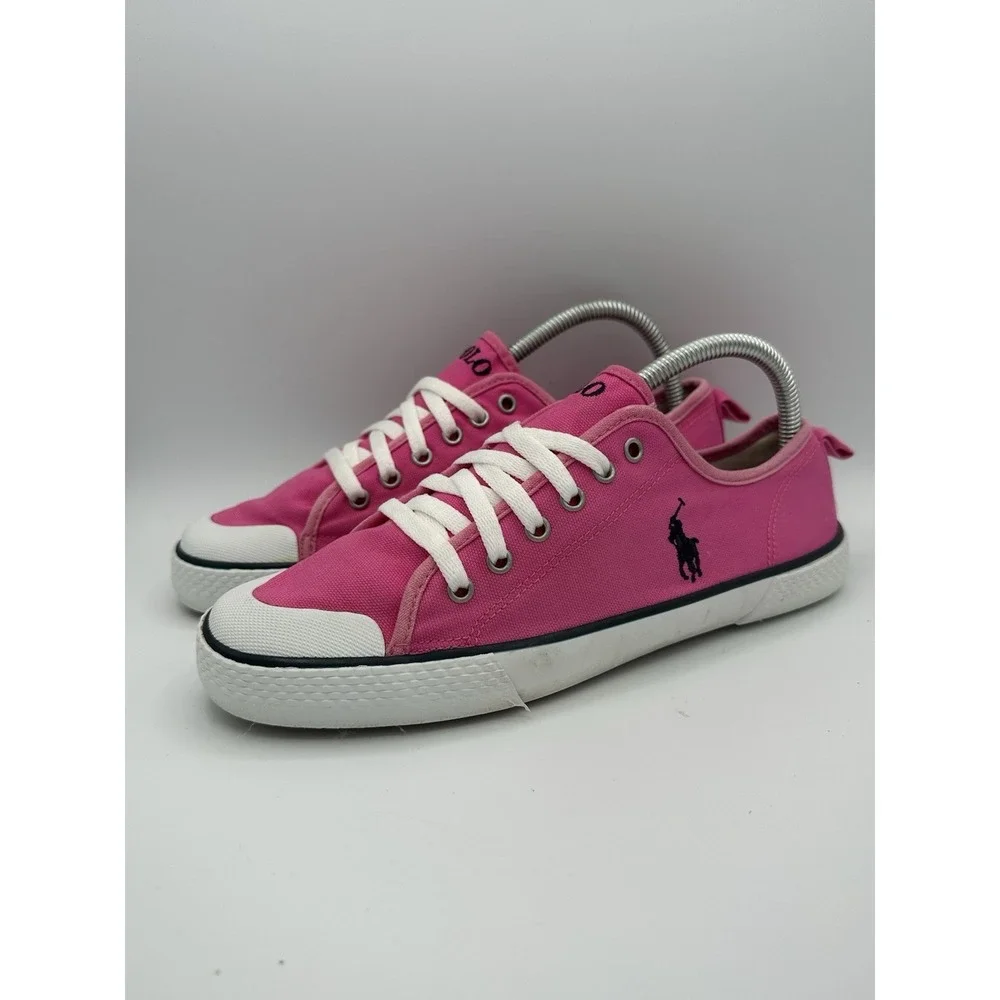 Polo Ralph Lauren Pink Canvas Low Top Sneakers Size 7 Logo Accent